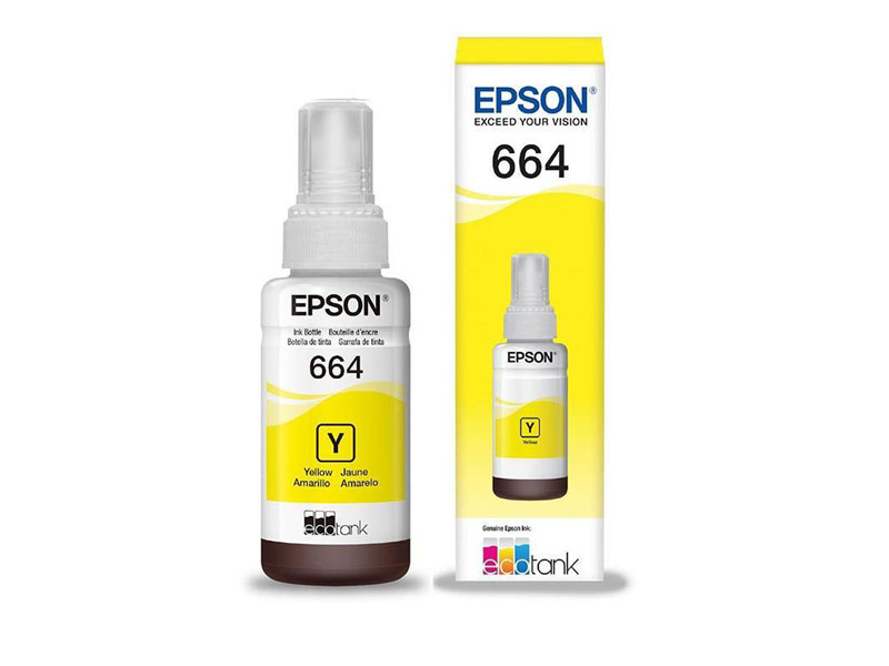 BOTELLA DE TINTA EPSON 664 AMARILLO PARA IMPRESORA L110, L120, L200, L210, L350, L355, L555, L1300 70ML TRAMO 3 JAULA